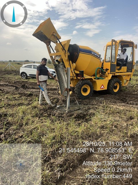 Concrete mixer supporting pile installation on site